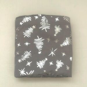 Shower Curtain Grey Fabric Silver Christmas Trees Print.